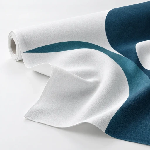 Tessuto Standard SuperWhite stampato e drappeggiato accanto al rotolo