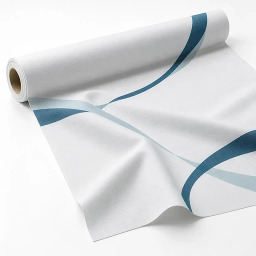 Supporto Pearl srotolato con stampa a fasce curve blu e turchesi