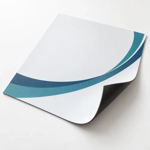 Supporto magnetico PVC con stampa blu e turchese e bordo ripiegato
